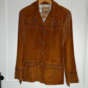 Phoenix USA Frontier Collection Brown Suede Jacket with Stud & Fringe Details